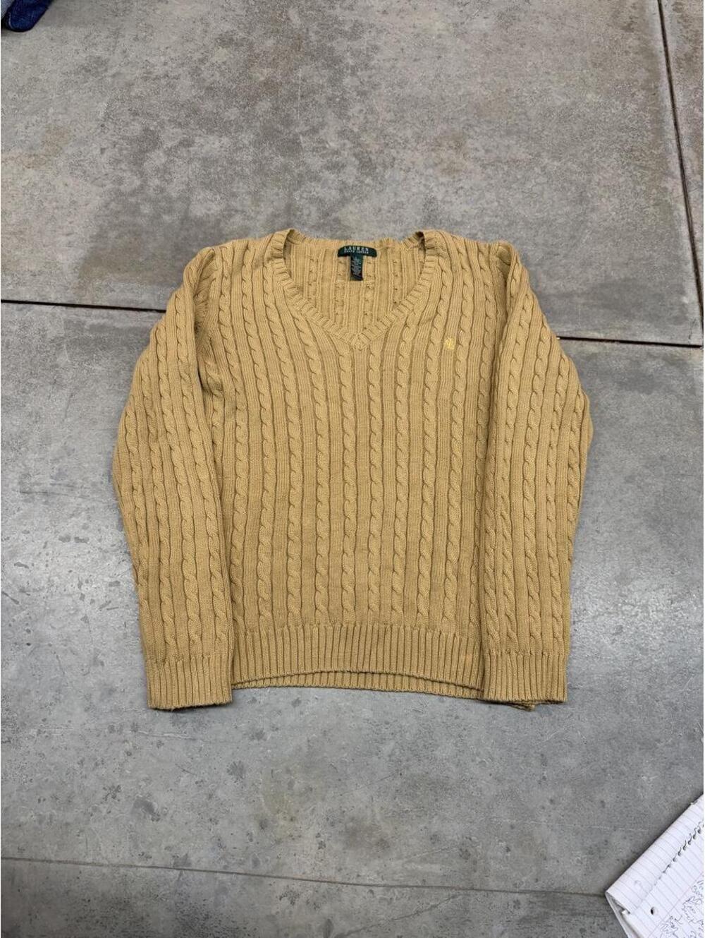 vintage lauren ralph lauren beige v neck knit sweater large / WOMENS HAS STAIN